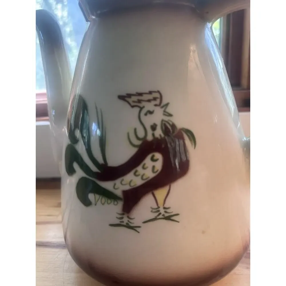 Vintage Brock of California Chanticleer Rooster Tea Pot 50s MCM Farmhouse Kitsch
